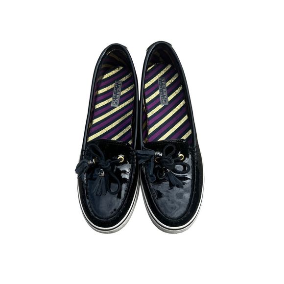 Sperry Top-Sider Black Patent Leather Women's Boat Shoes White Sole Size 9-1/2 M - Picture 3 of 6